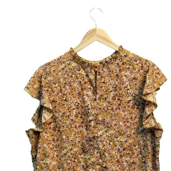 SHEIN Plus Frilled Neck Butterfly Sleeve Ditsy Floral Top Size 1X NWOT 8 0212 - Picture 7 of 8